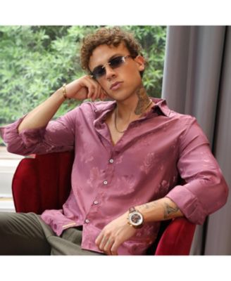 Men's Rouge Pink Self-Design Floral Shirt