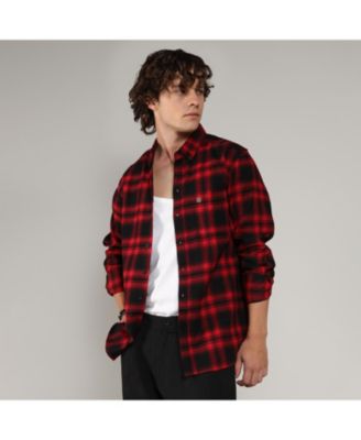 Men's Midnight Black & Scarlet Red Brushed Buffalo Check Shirt