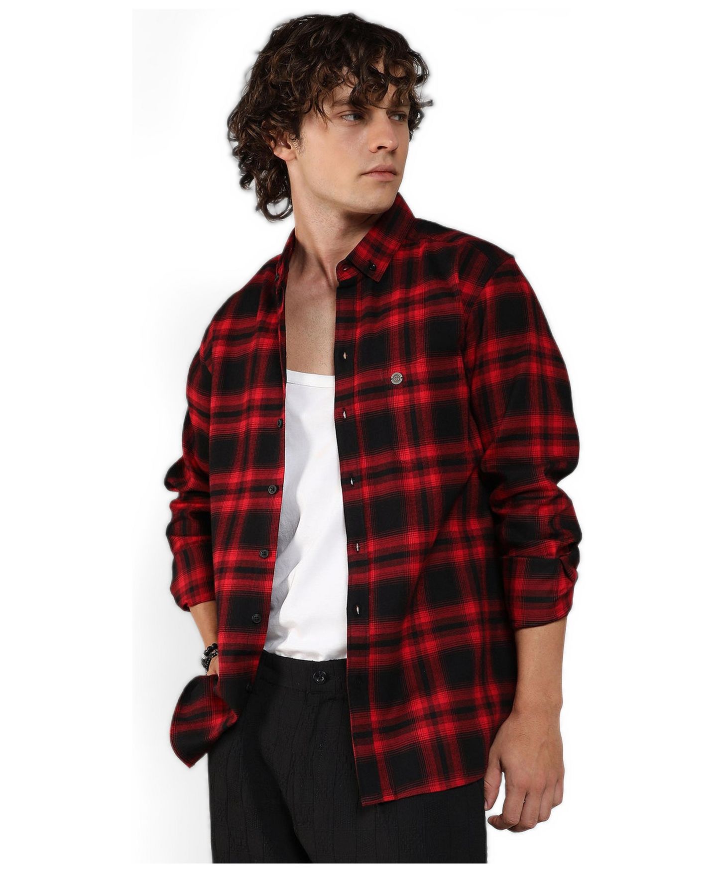 Мужская рубашка Cahoot Campus Sutra Midnight Black & Scarlet Red Brushed Buffalo Check, цвет: Чёрный — фото 5