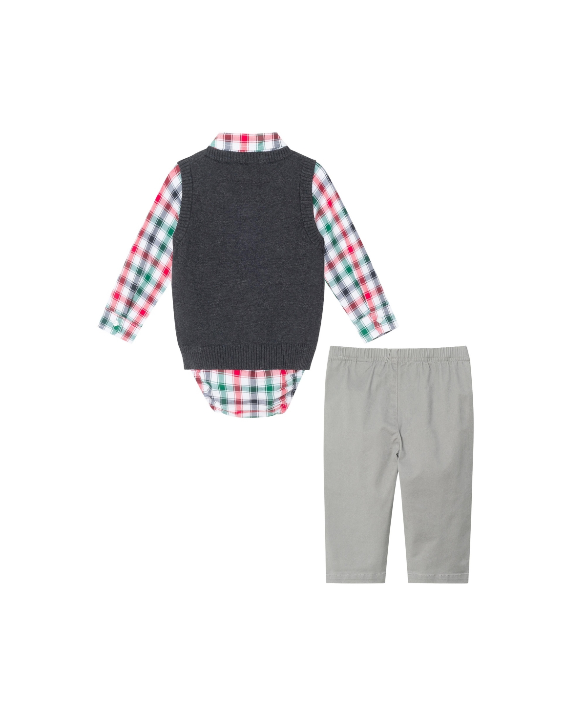 Andy & Evan Baby BoysPlaid Buttondown w/Charcoal Sweater Vest & Bowtie - White