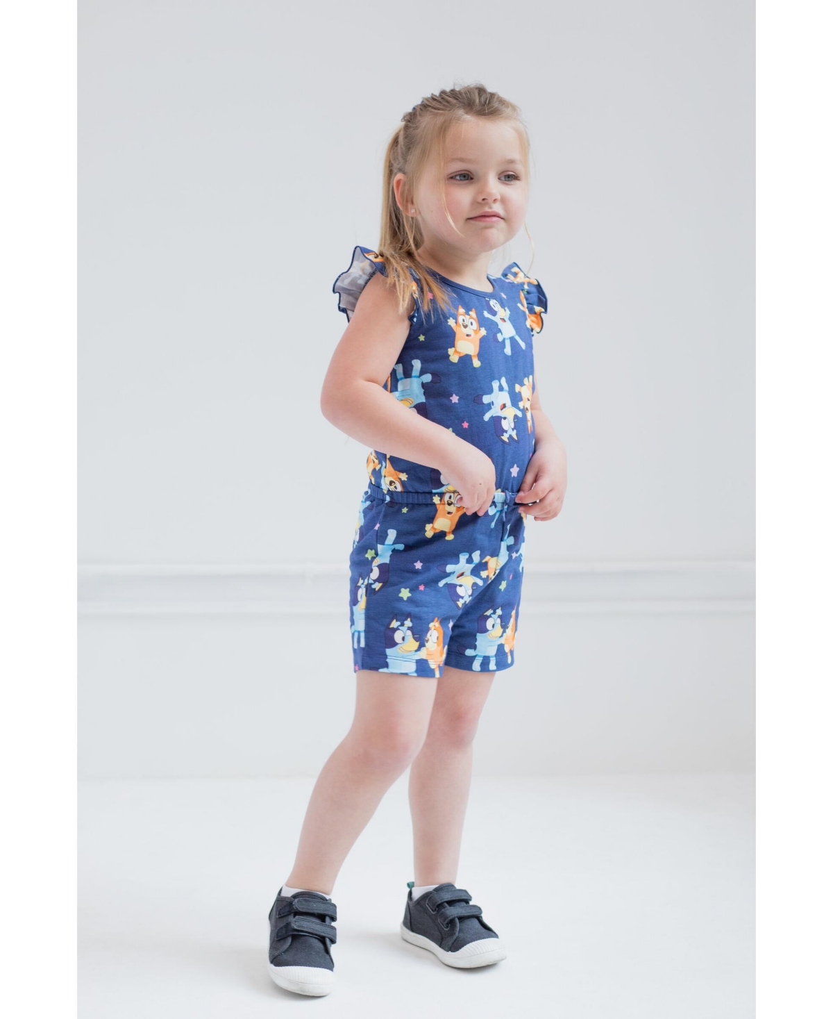 Bluey Little Girls Bingo Polly Puppy French Terry Sleeveless Romper to
