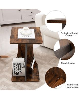 Side Table 2 Tier Sofa Couch Table Compact C-shape End Table Snack Coffee Table