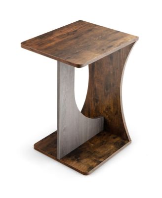 Side Table 2 Tier Sofa Couch Table Compact C-shape End Table Snack Coffee Table