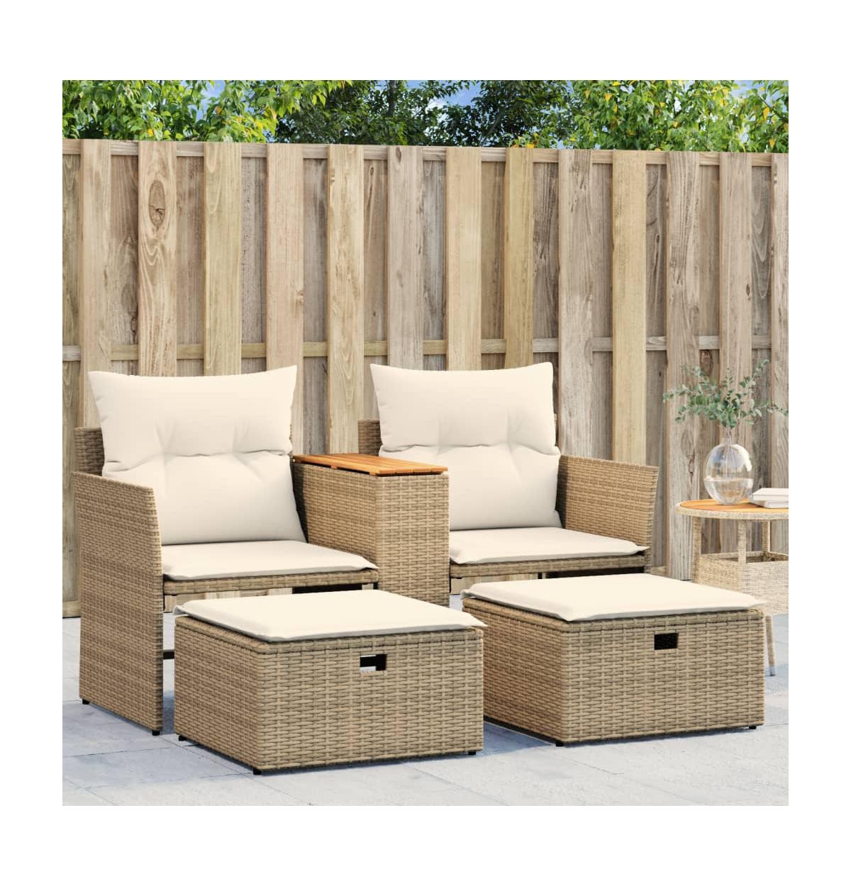 vidaXL Patio Sofa 2-Seater with StoolsPoly Rattan - Beige