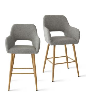  Set of 2  Linen Armrest Counter Height Stools - Back for Kitchen Island