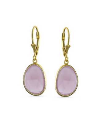 Elegant Soft Pink Dangle Earrings Double Round Teardrop, Lever Back 14K Gold-Plated .925 Sterling Silver