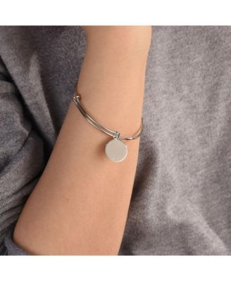 Sterling Silver Bangle Bracelet Disc Minimalist Design Expandable Adjustable