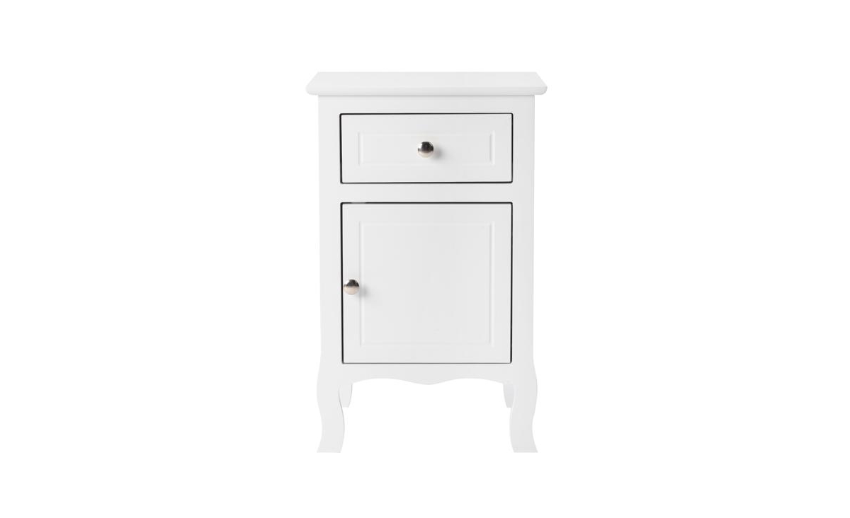 Slickblue Set of 2 Country Style Night Tables, Mdf with Curved Feet, One Drawer & One Door,- White