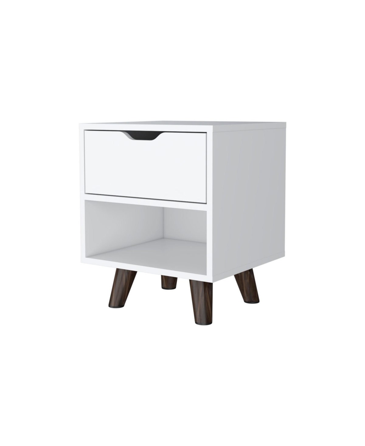 Depot E-Shop Cliff Modern Nightstand 19"H with Spacious Drawer, Open Storage Shelf and Chic Wooden Legs - White