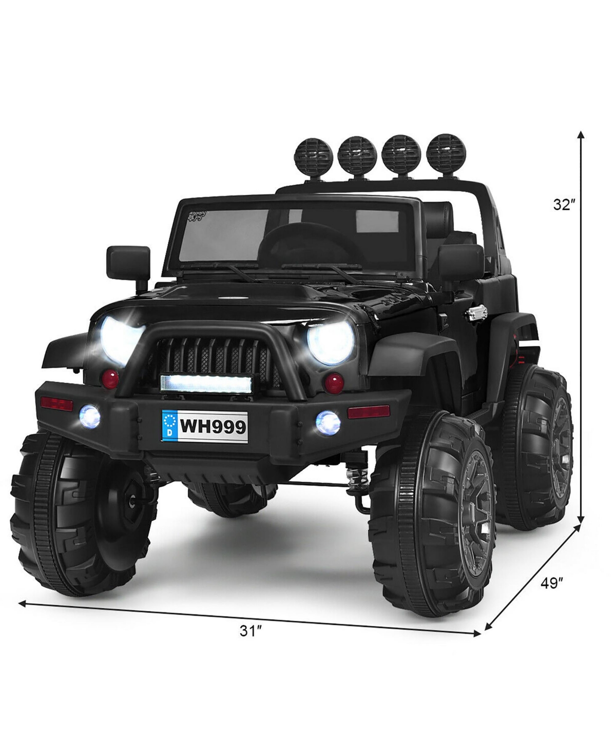 Costway 12V Kids Ride On Truck Rc Car w/ Led Lights Music Trunk