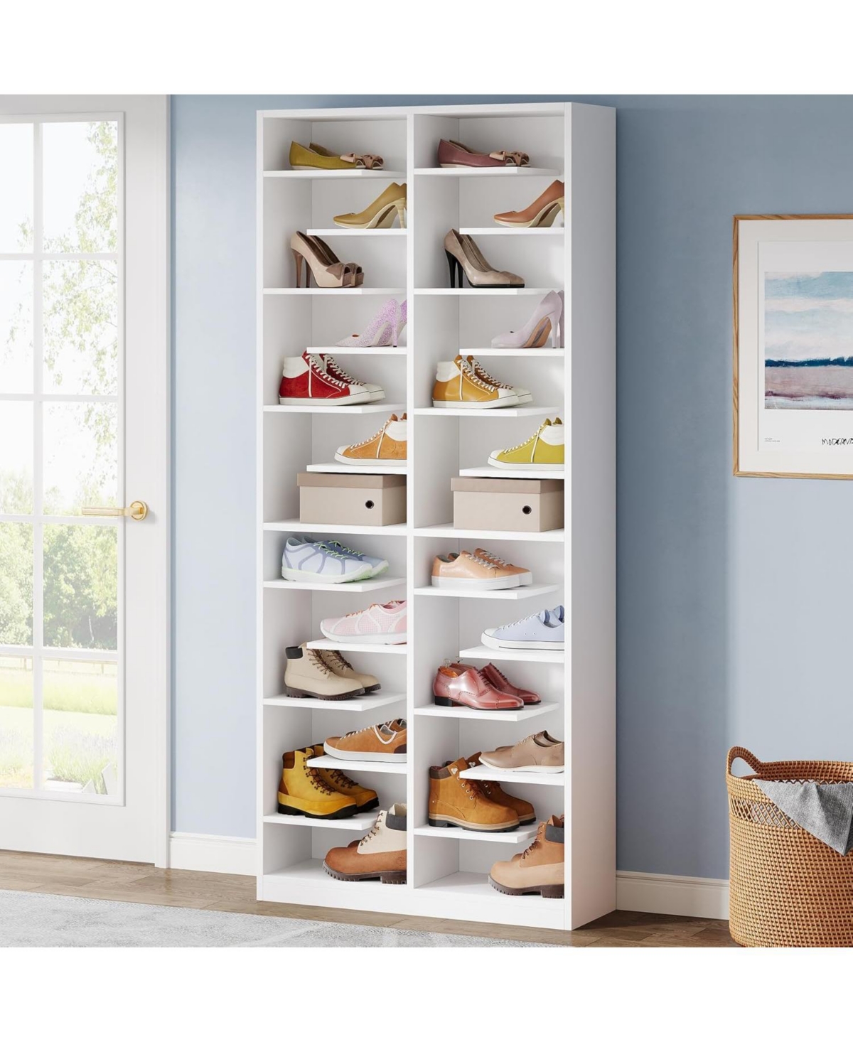 Tribesigns 13-Tier Shoe Storage Cabinet, Tall Wooden Shoe Rack with 26 Cubbies, Freestanding Shoe Storage Organizer for Entryway, Closet, Living Room