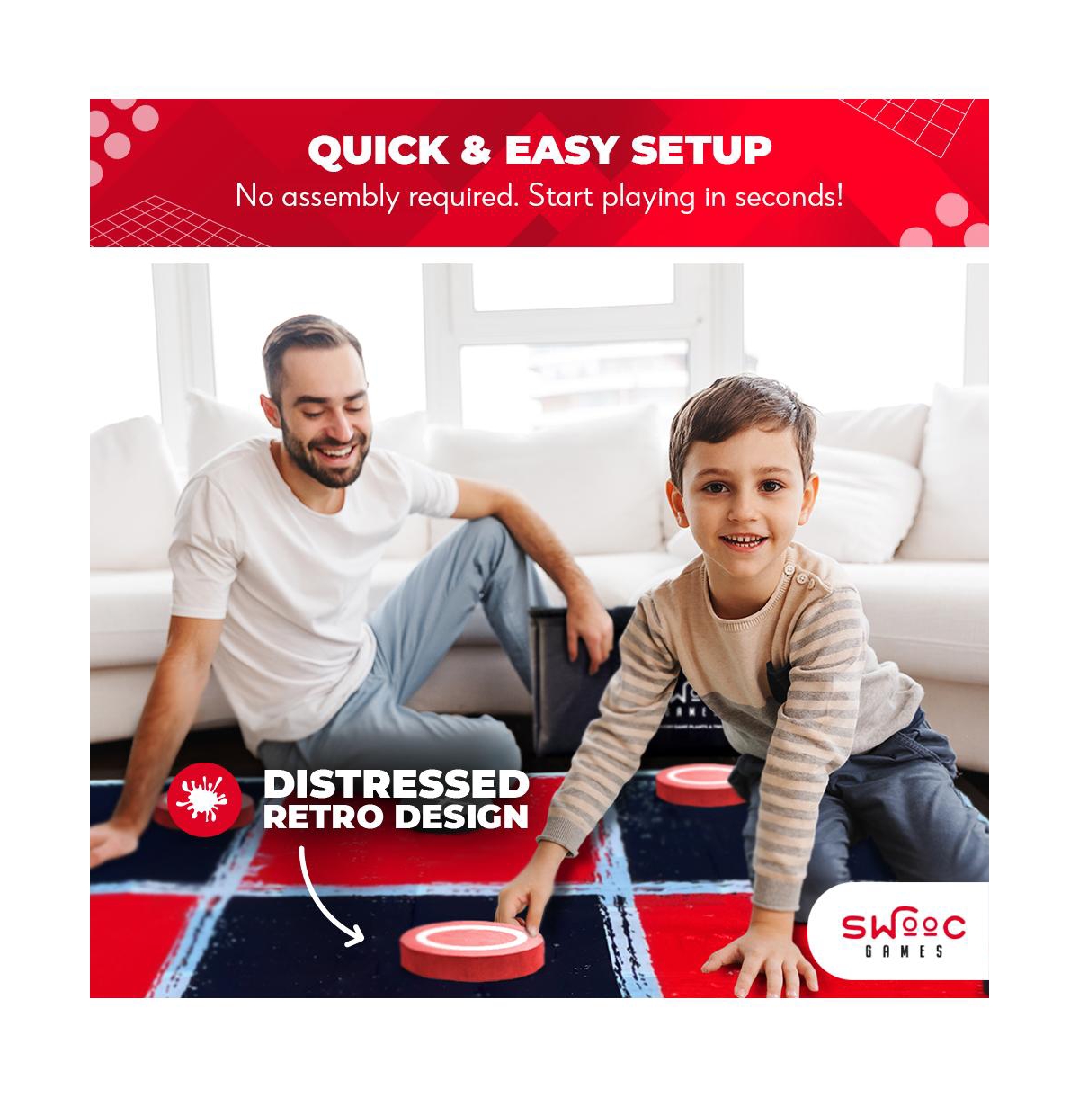 Swooc 2-in-1 Vintage Giant Checkers and Tic Tac Toe Game With Mat (4 ft. x 4 ft.) - 100% Machine-Washable Canvas - Giant Games