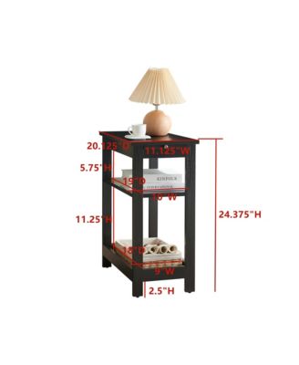 Slim Wood Side End Table with Storage Shelves & Pull-Out Tray, Nightstand for Bedroom, Living Room