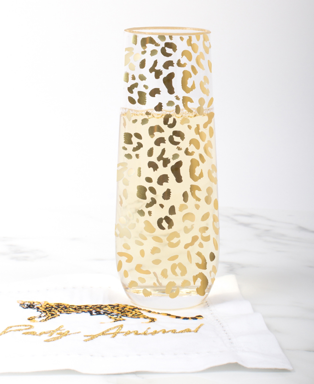 8 Oak Lane Leopard Streamless Champagne Glass In Gold