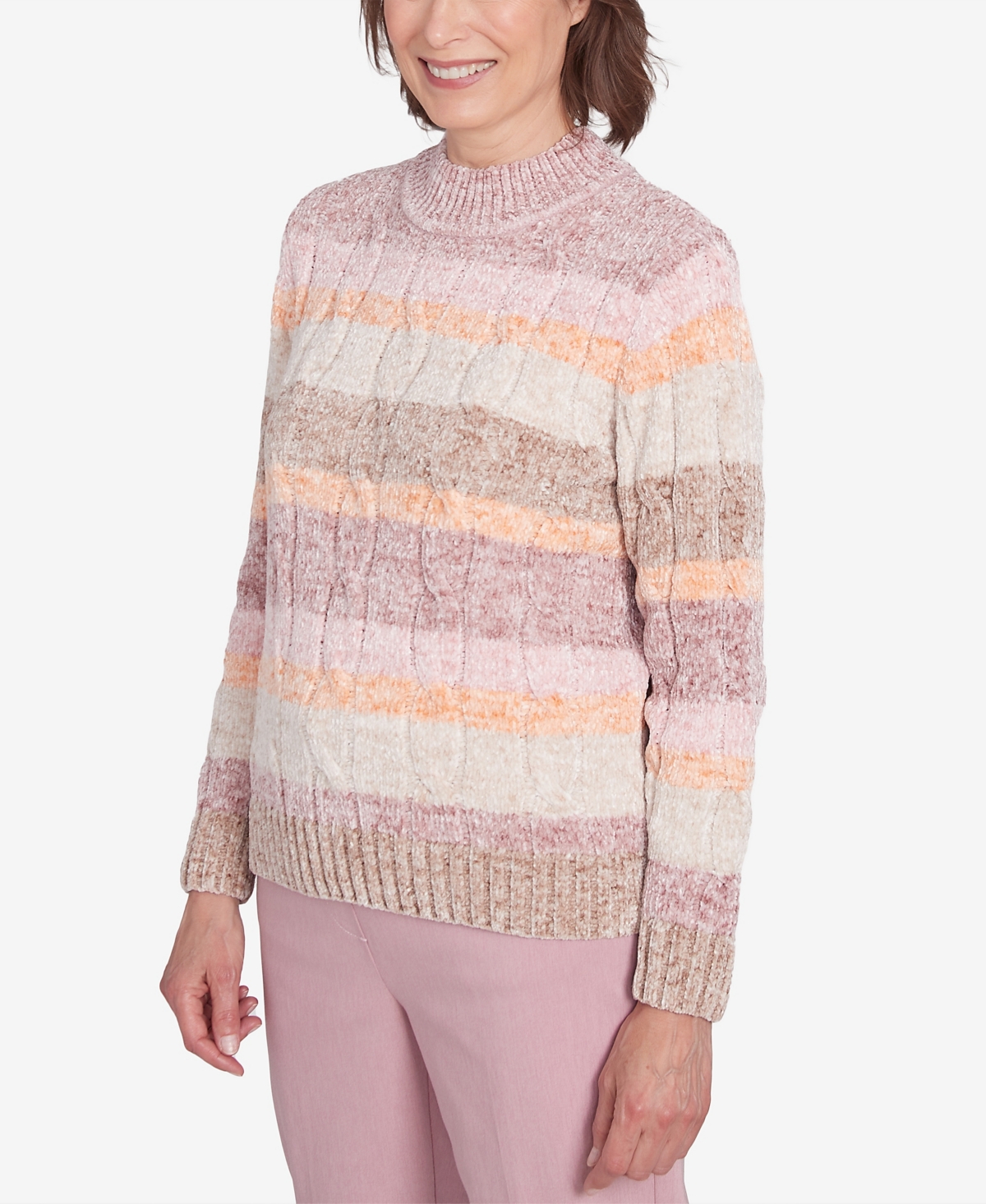 Alfred Dunner Petite Telluride Chenille Spray Dyed Stripe Sweater In Neutral Multi