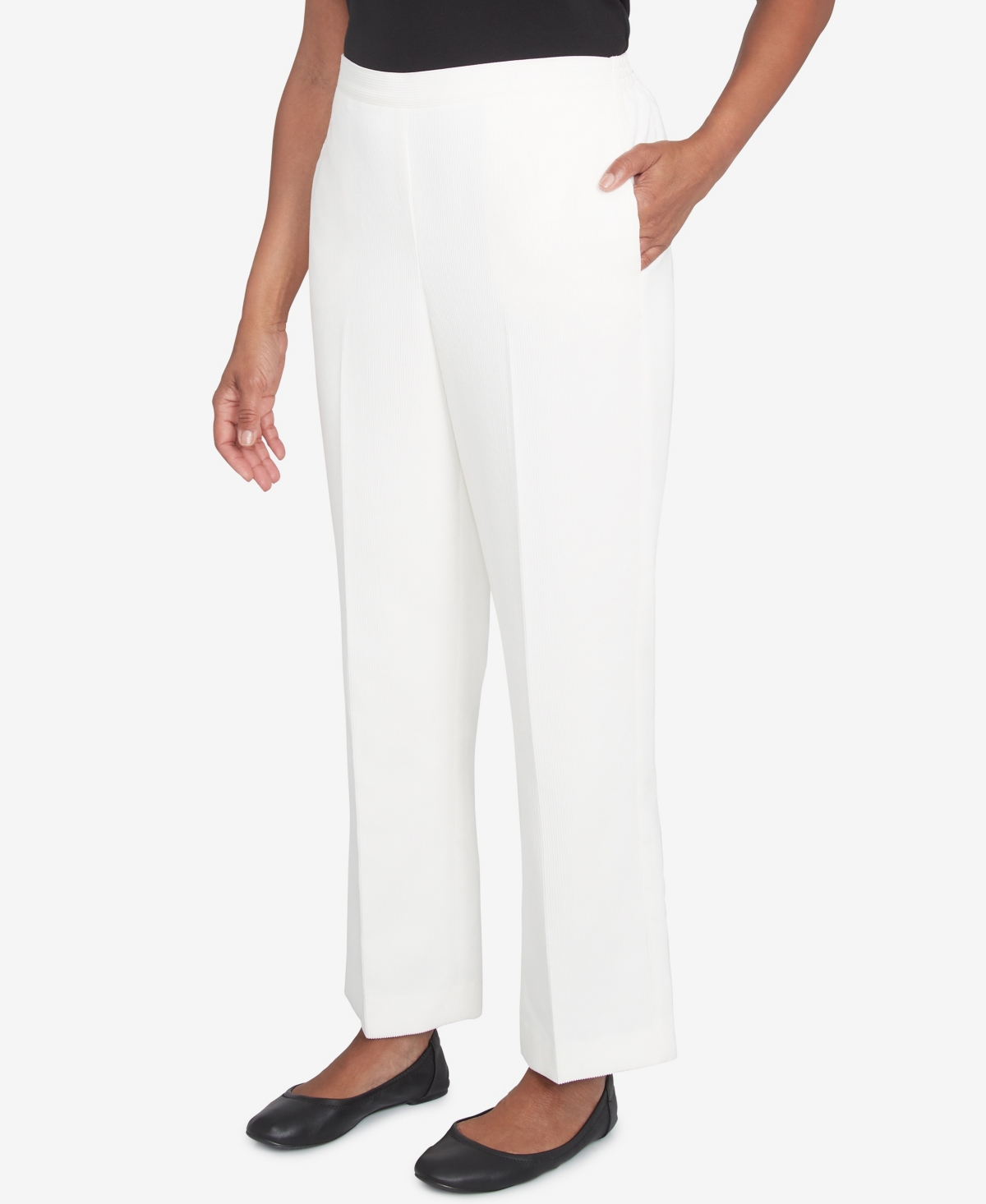 Alfred Dunner Petite Copenhagen Corduroy Average Length Pants In Winter White