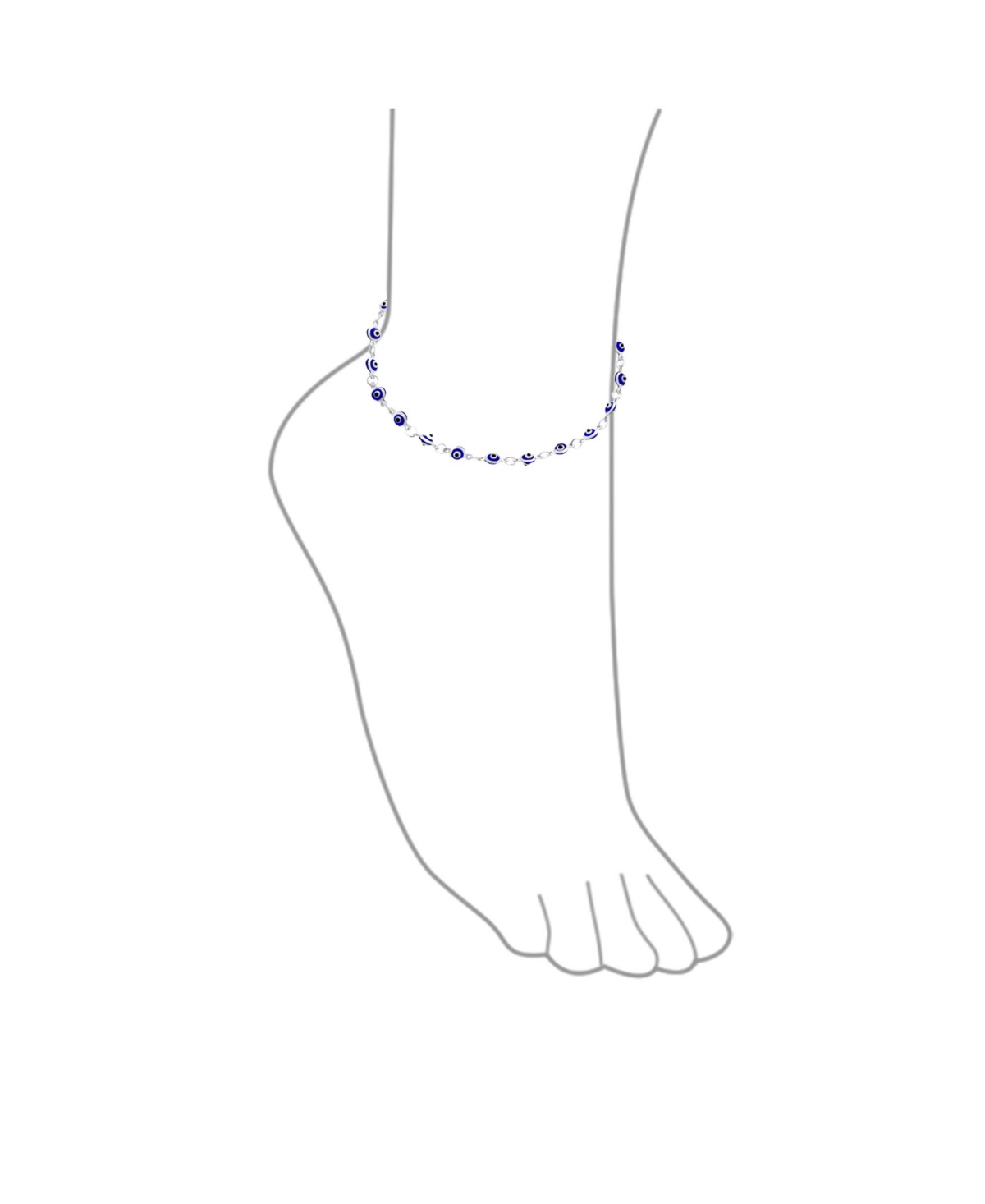Bling Jewelry Protection Amulet Turkish Blue Charm Slender Evil Eyes Anklet Link Ankle Bracelet For Women .925 Sterling Silver 10 Inch