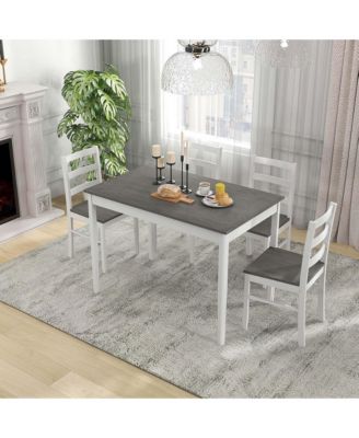 5-Piece Dining Set Solid Wood Kitchen Furniture with Rectangular Table & 4 Chairs
