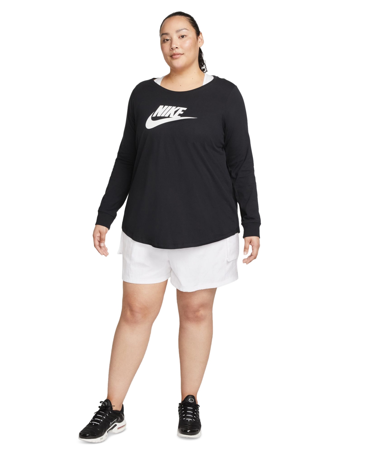 Nike Sportswear Club Plus Size Long-Sleeve Cotton T-Shirt -whit