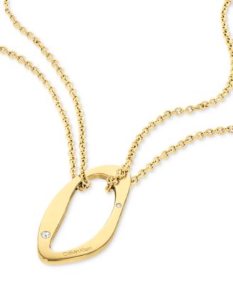 Gold-Plated Stainless Steel Pav&eacute; Sculptural Pendant Necklace, 18" + 2" extender