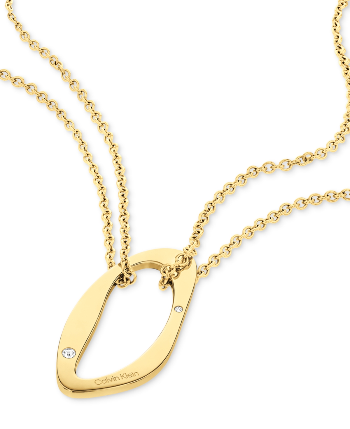 Calvin Klein Gold-plated Stainless Steel Pave Sculptural Pendant Necklace, 18" + 2" Extender In Gold