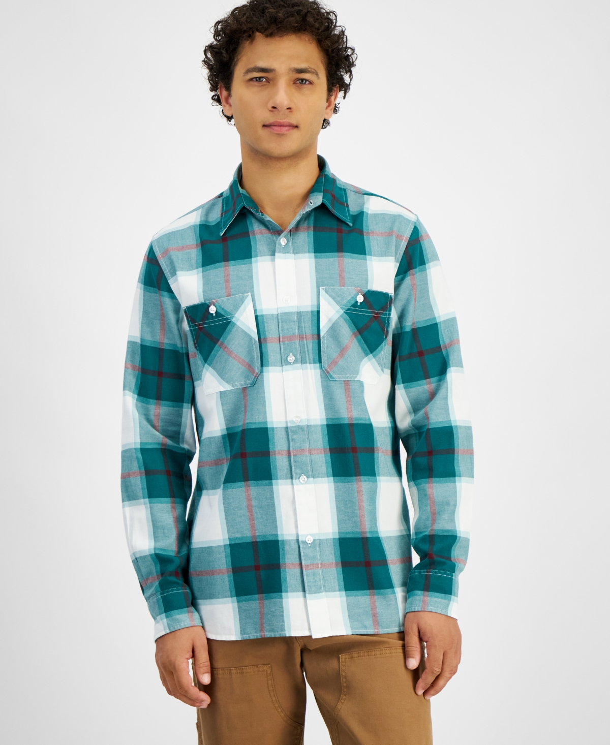 SUN + STONE MEN'S ROSS PLAID SHIRT, EXCLUSIVELY AT MACY'S 