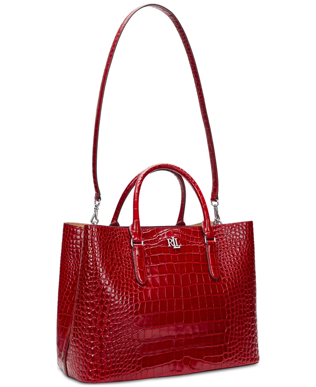 Ralph Lauren Marcy Large Embossed Leather Satchel In Festive Red