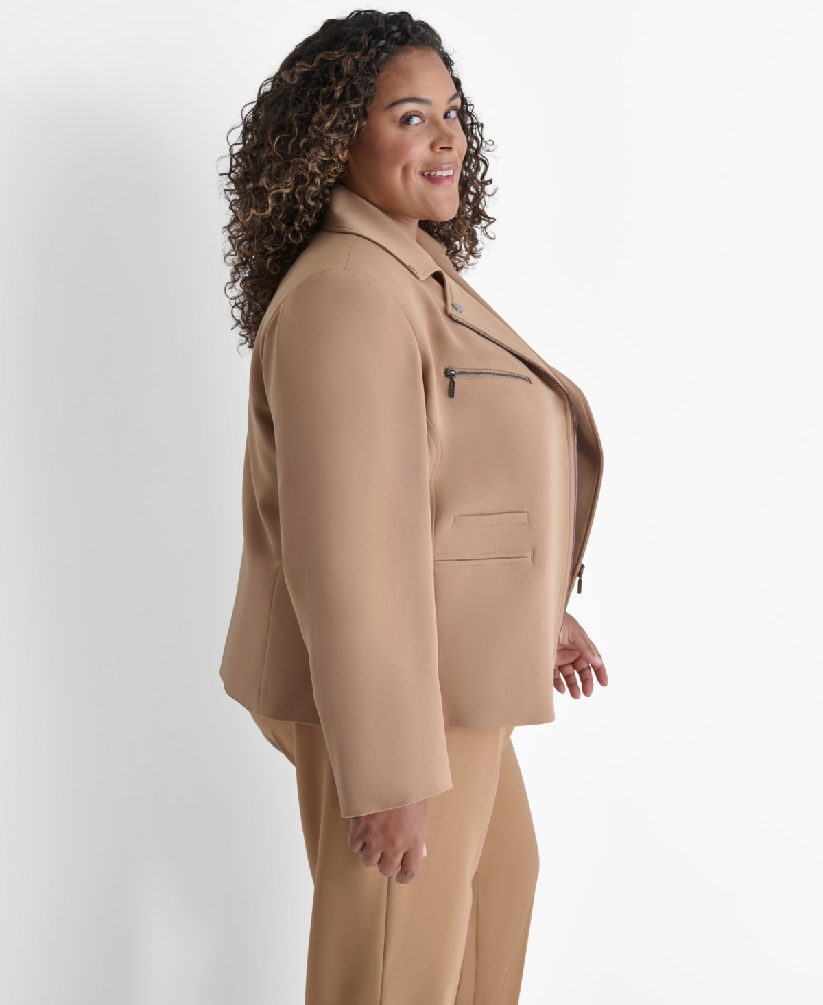 Dkny Plus Size Studded Asymmetric Moto Jacket