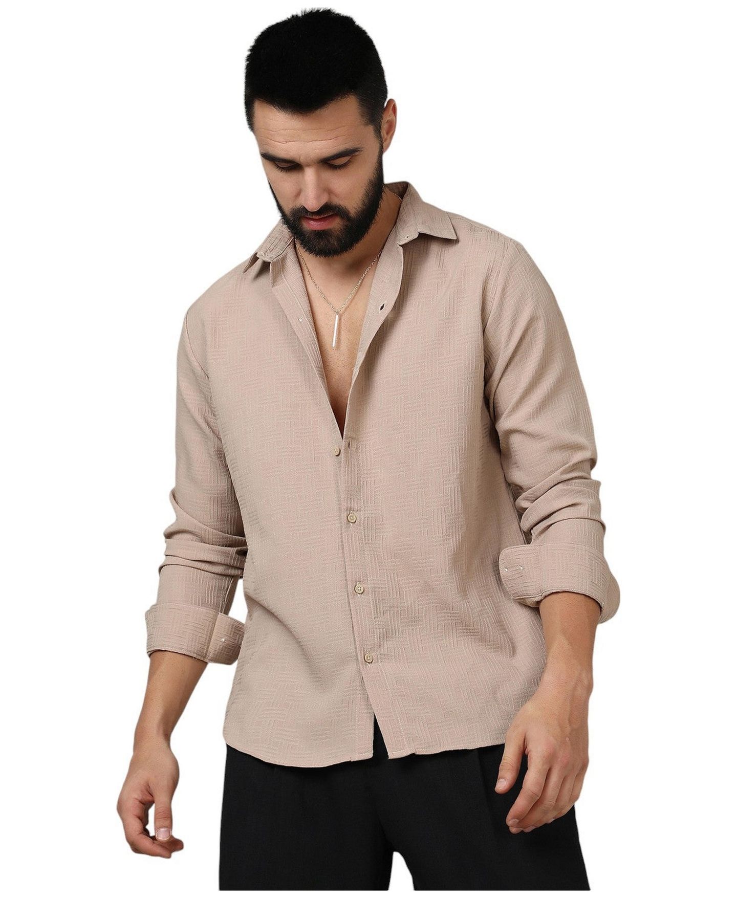 Мужская рубашка Cahoot Campus Sutra Beige Self-Design Intertwine, цвет: Бежевый / Хаки — фото 1
