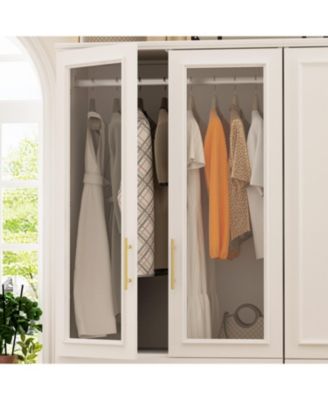 6-Door Big Armoires with 2 Hanging Rods, 3-Drawers, Shelves