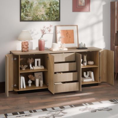 Solid Wood 4-Drawer 4-Door Storage Cabinet, Bedroom Dresser, Chest