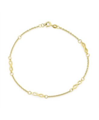Delicate Multi Charm Love Knot Infinity Anklet Ankle Bracelet Link Chain 14k Gold Plated .925 Sterling Silver 9 10 Inch Adjustable