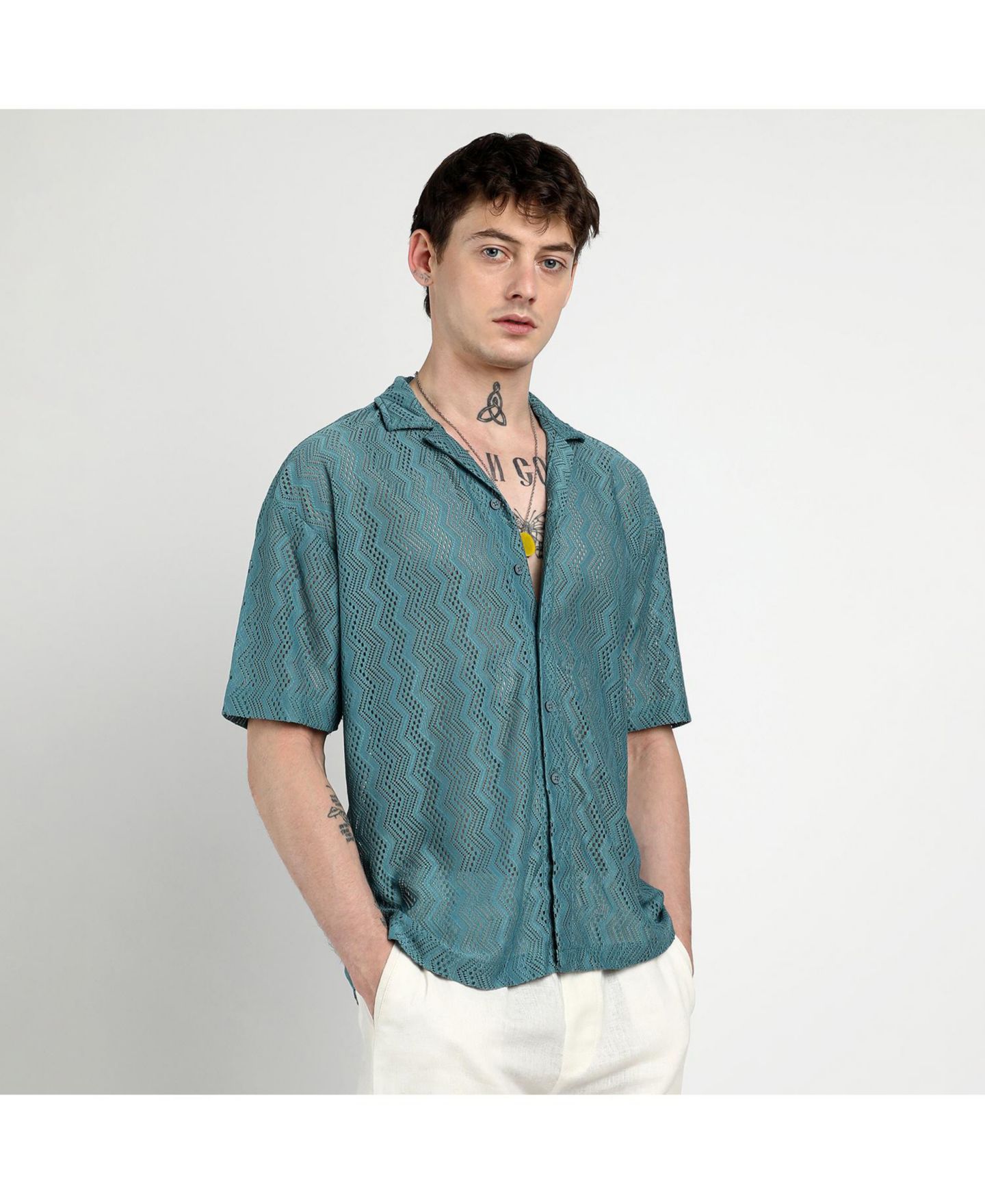 Мужская рубашка Cahoot Campus Sutra Splash Check Oversized, цвет: Синий — фото 5