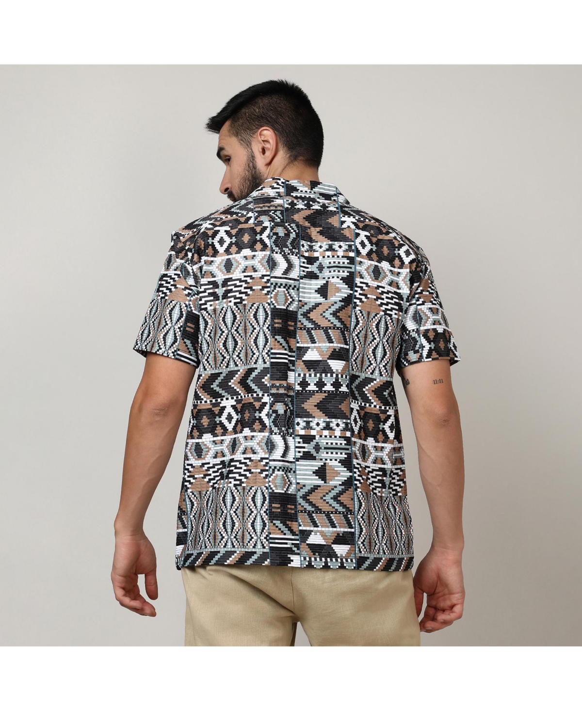 Campus Sutra Men's Mocha& Sage Green Bohemian Shirt - Brown