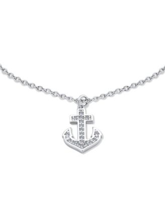 Nautical Cubic Zirconia Pave Dangle Charm Boat Anchor Anklet Ankle Bracelet .925 Sterling Silver 9-10 Inch
