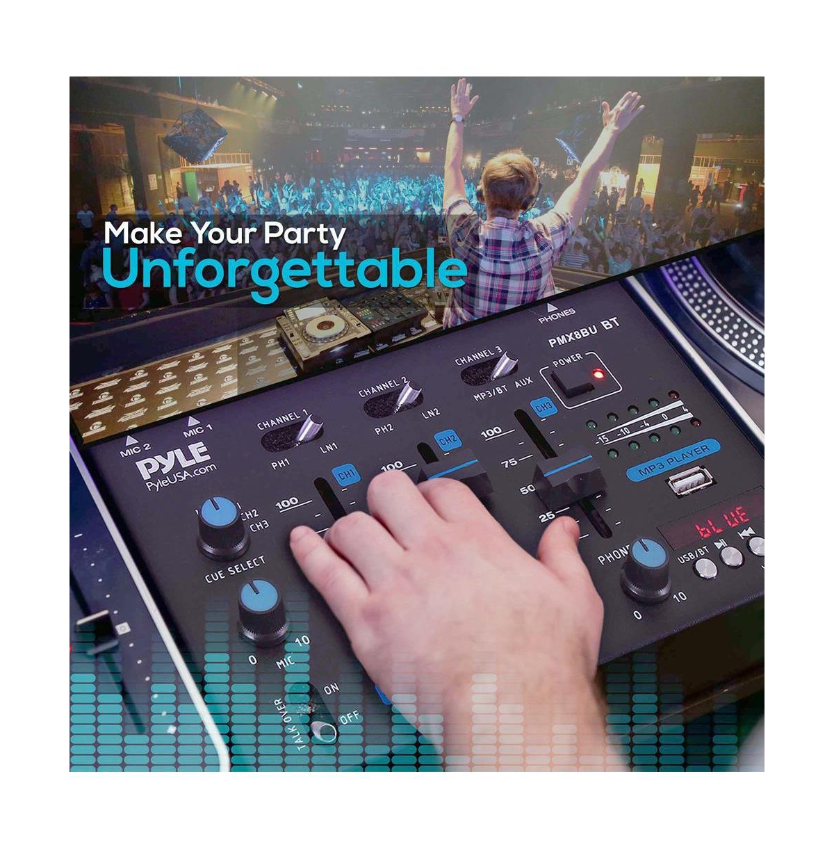 Pyle Wireless 3-Channel Dj Mixer with Bluetooth and Usb, Phono, Microphone, and Line Inputs
