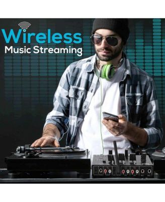 Wireless 3-Channel DJ Mixer with Bluetooth and USB, Phono, Microphone, and Line Inputs
