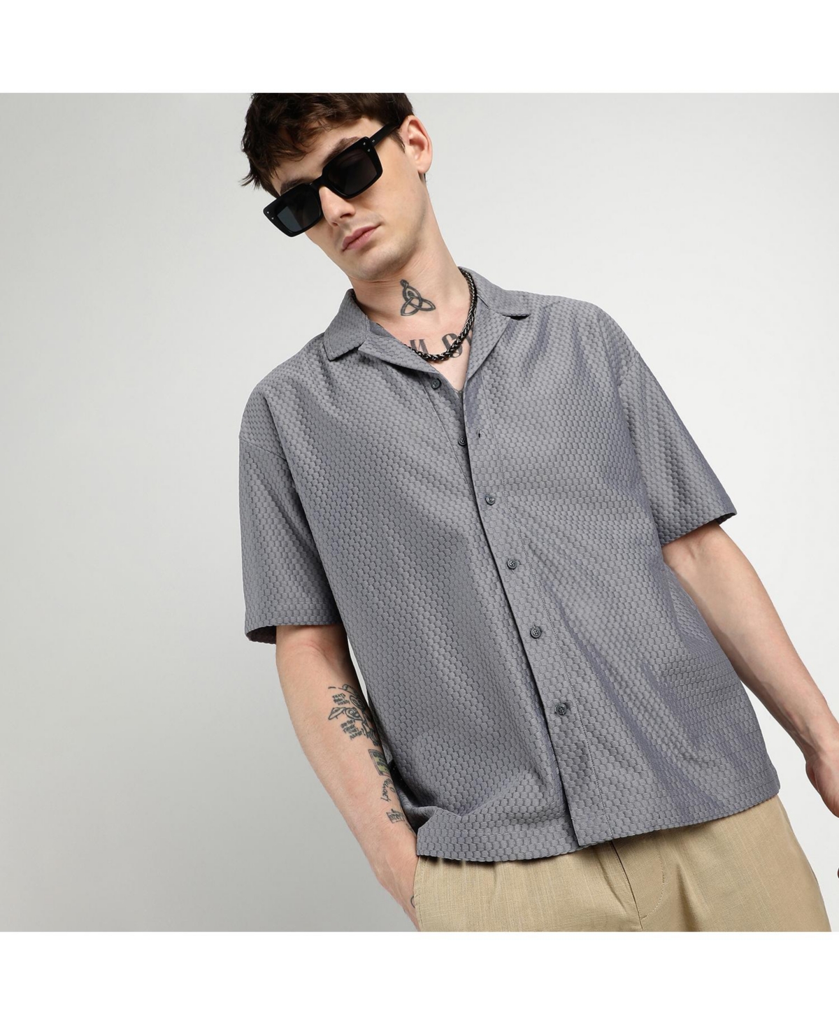 Campus Sutra Men's Ethnic Shirt -khaki