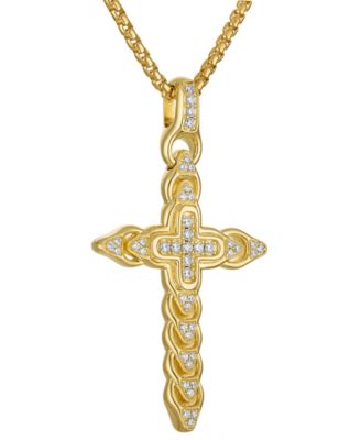 Diamond (1/2 ct. t.w.) Link Cross Pendant 26" Necklace in Gold-Plated Sterling Silver