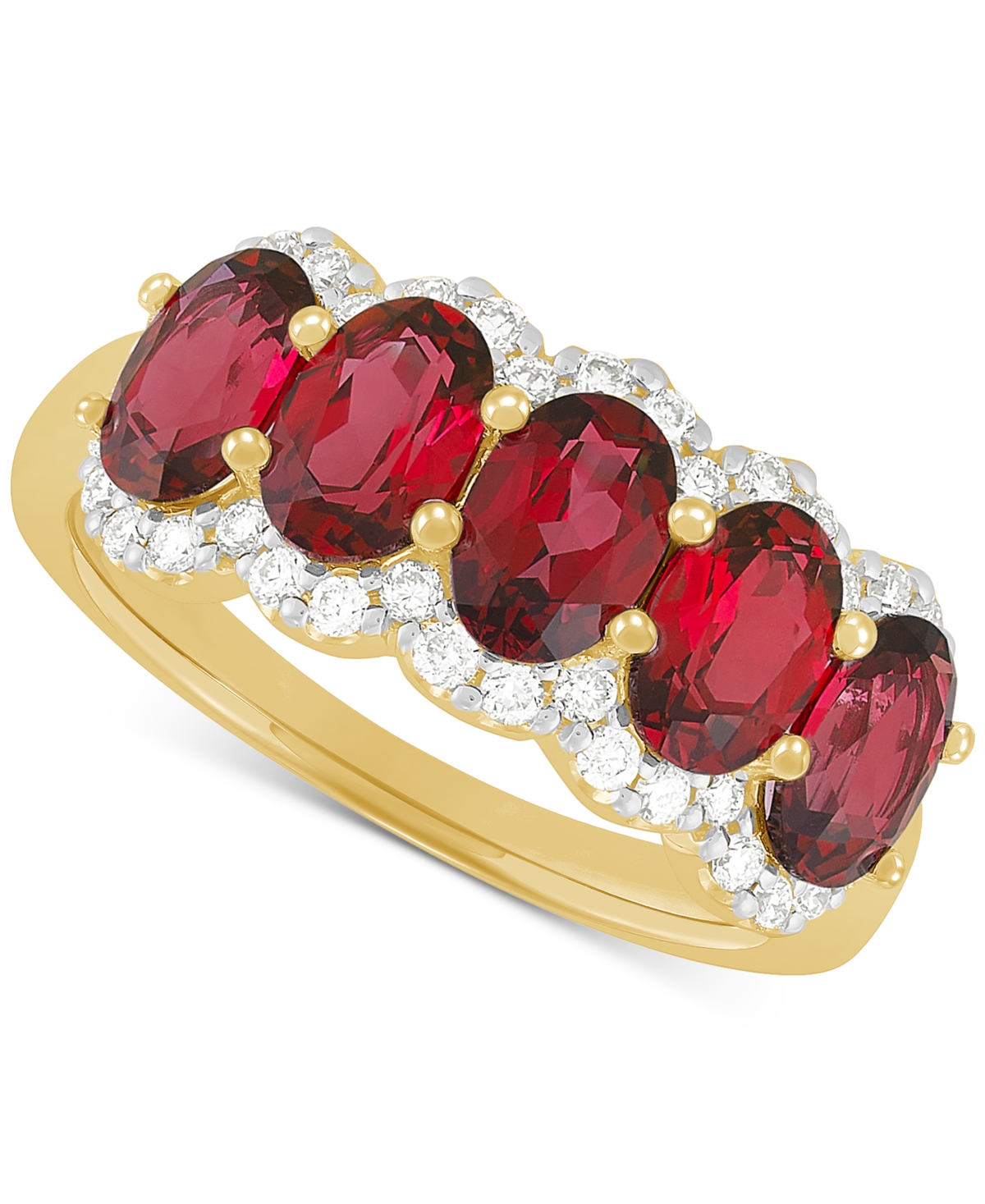 Grown With Love Lab Grown Sapphire (3-1/4 Ct. T.w.) & Lab Grown Diamond (1/3 Ct. T.w.) Five Stone Oval Ring In 14k W In Ruby