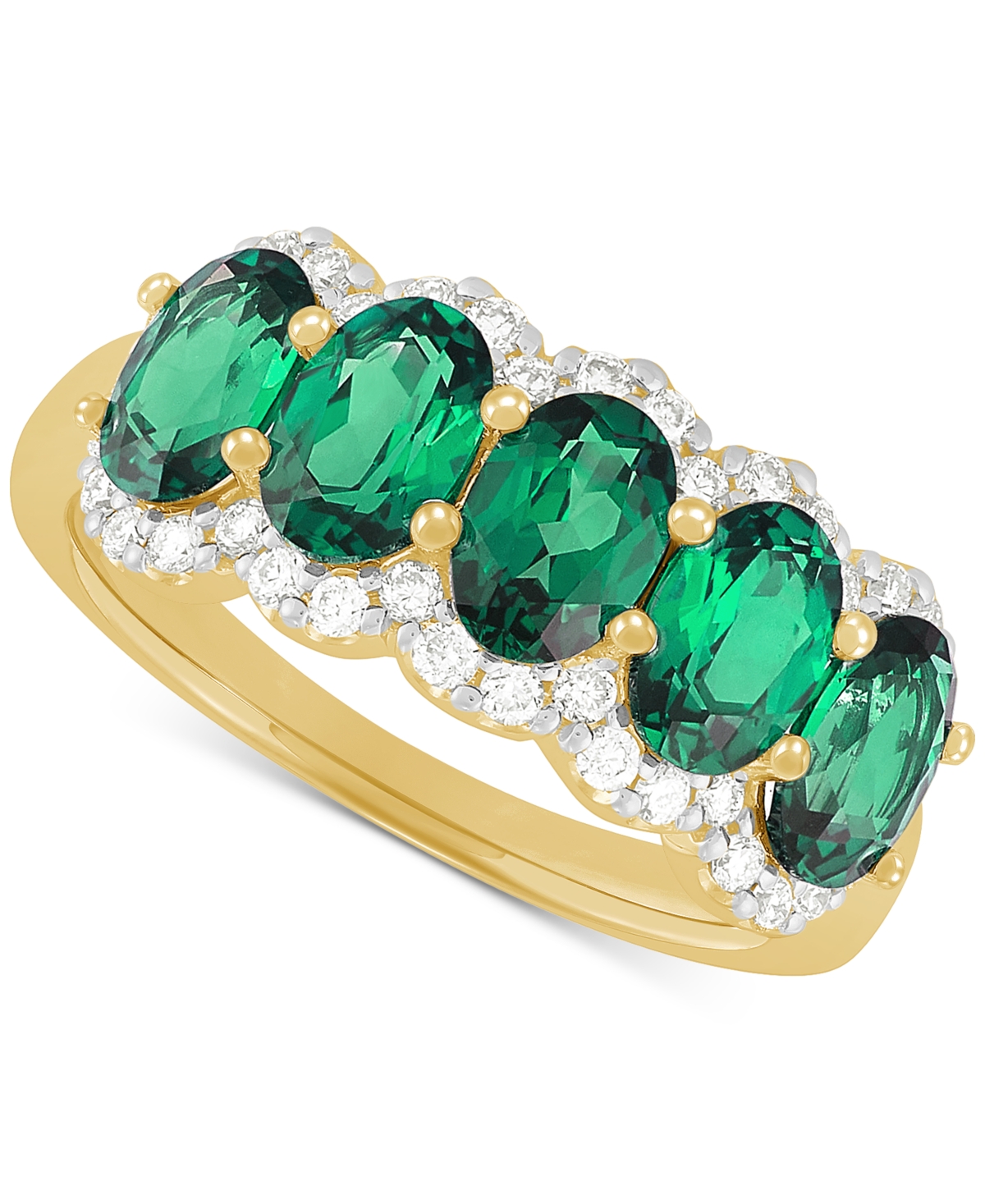 Lab Grown Sapphire (3-1/4 ct. t.w.) & Lab Grown Diamond (1/3 ct. t.w.) Five Stone Oval Ring in 14k White Gold - Emerald