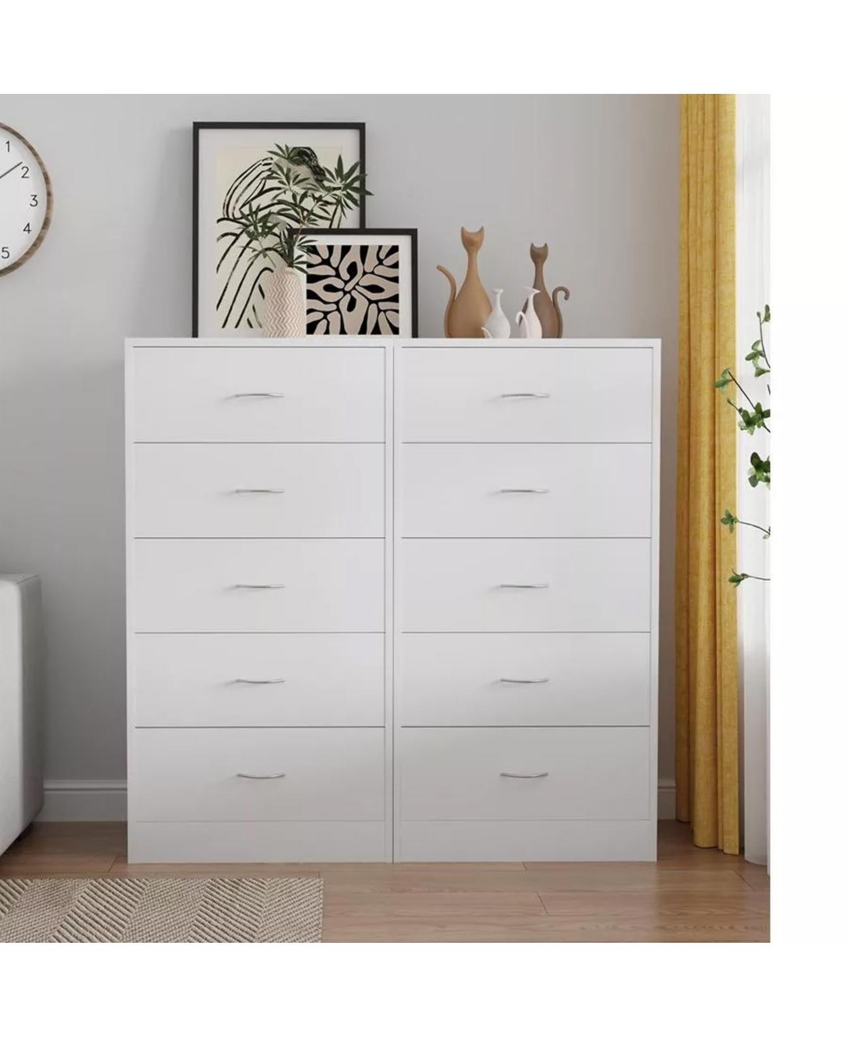 5 Drawer Dresser White Modern Wood Chest of Drawers for Bedroom