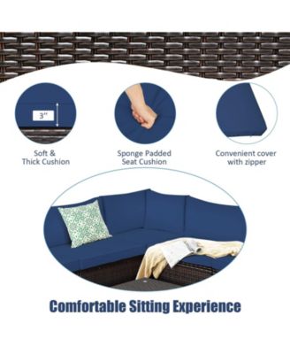 6 Pieces Rattan Patio Sectional Sofa Set with Cushions for 4-5 Person