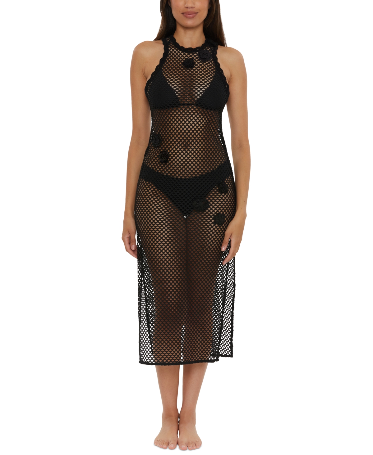 Women's Castaway Island Fishnet Flower-Applique Cover-Up Dress - White
