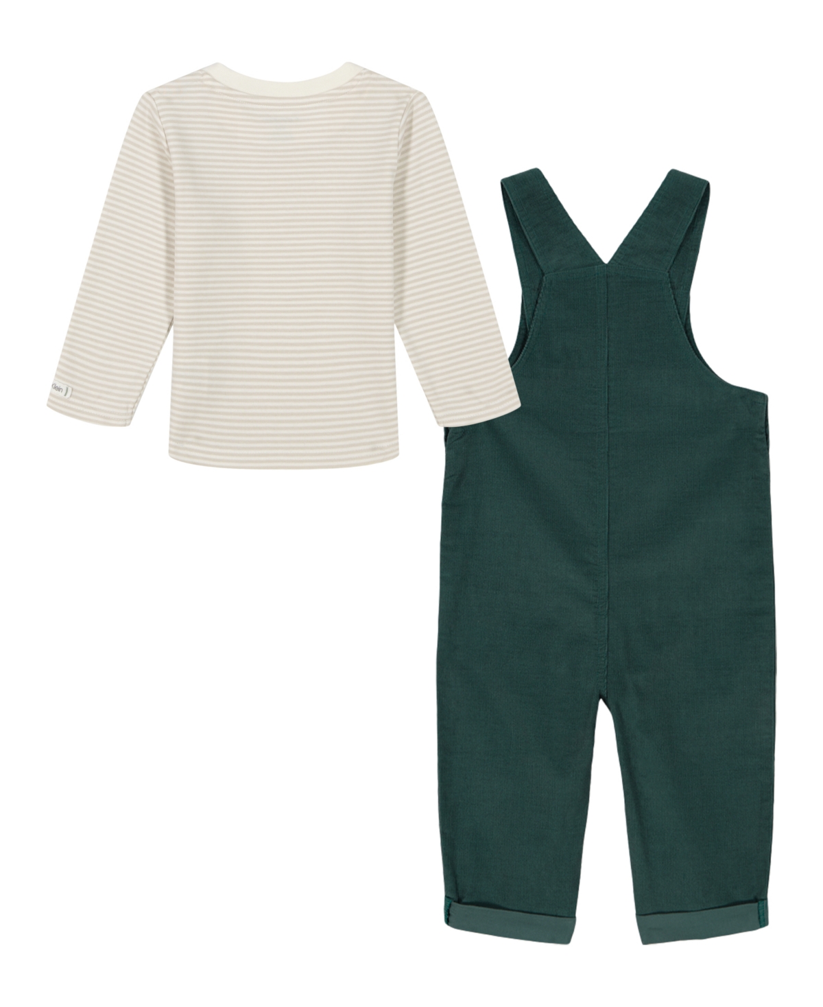 Calvin Klein Baby Boy Long Sleeve Combed Knit Tee Corduroy Overalls, 2-Piece Set -Stormy Teal/Peyote