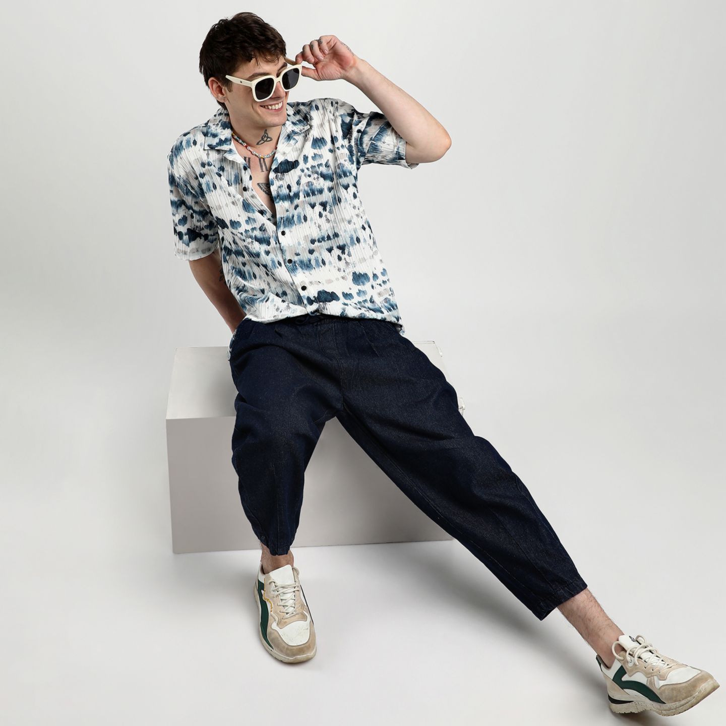 Мужская рубашка Cahoot Campus Sutra Geometric Block Oversized, цвет: Синий — фото 5
