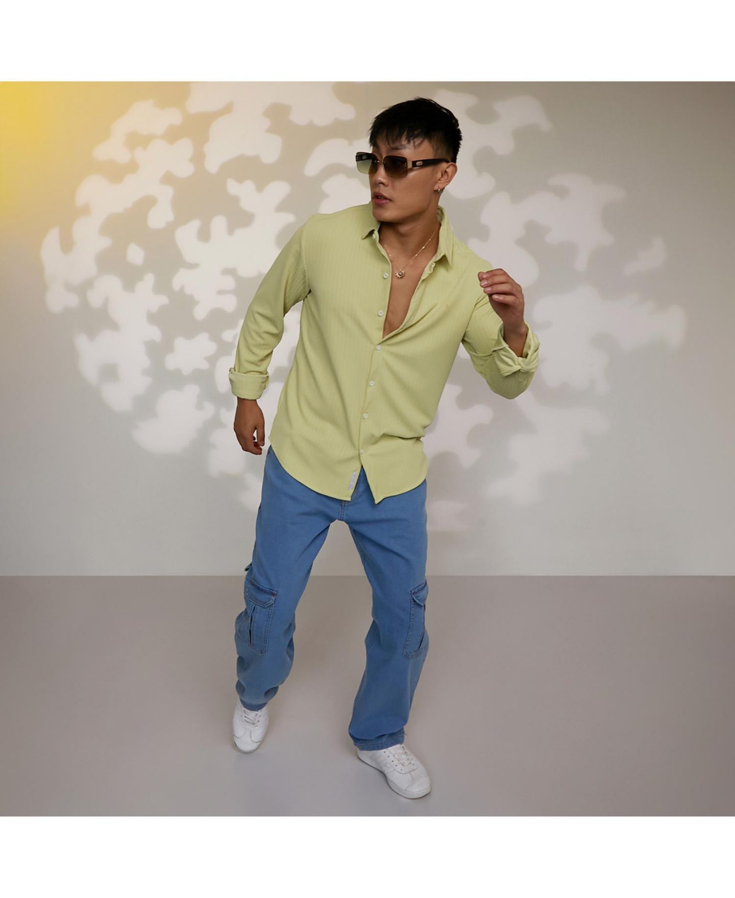 Мужская рубашка Cahoot Campus Sutra Lime Green Stripe-Creased, цвет: Зелёный — фото 7