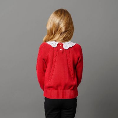 Girls Organic Long Sleeve Eyelet Collar Cable Sweater