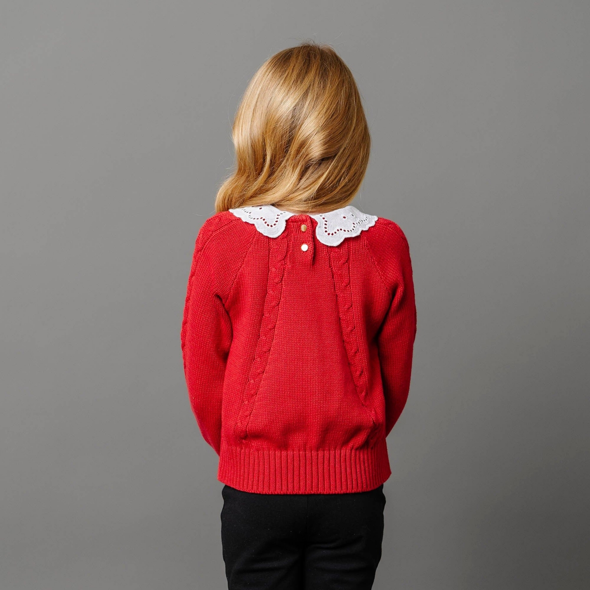 Hope & Henry Girls Organic Long Sleeve Eyelet Collar Cable Sweater