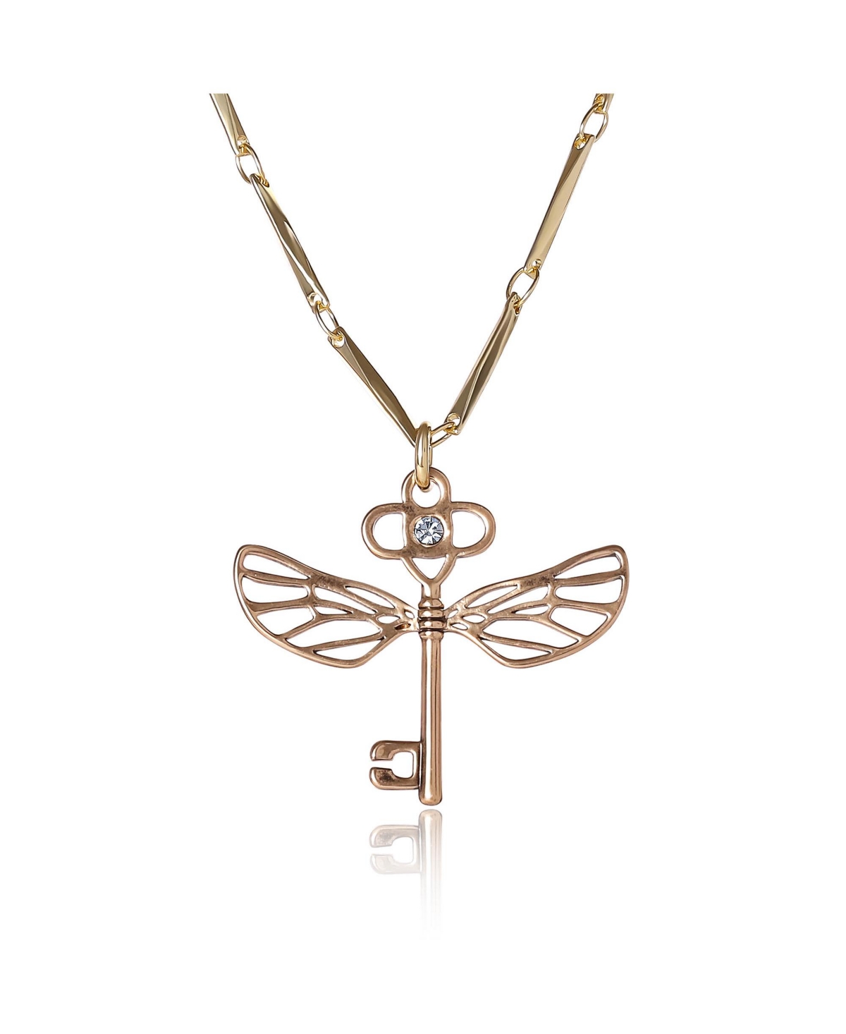 Flying Key Link Chain Necklace Pendant - Gold tone